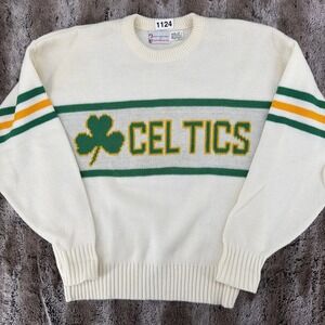 Vintage Boston Celtics NBA Wool Sweater Cliff Engle Licensed Men Medium White